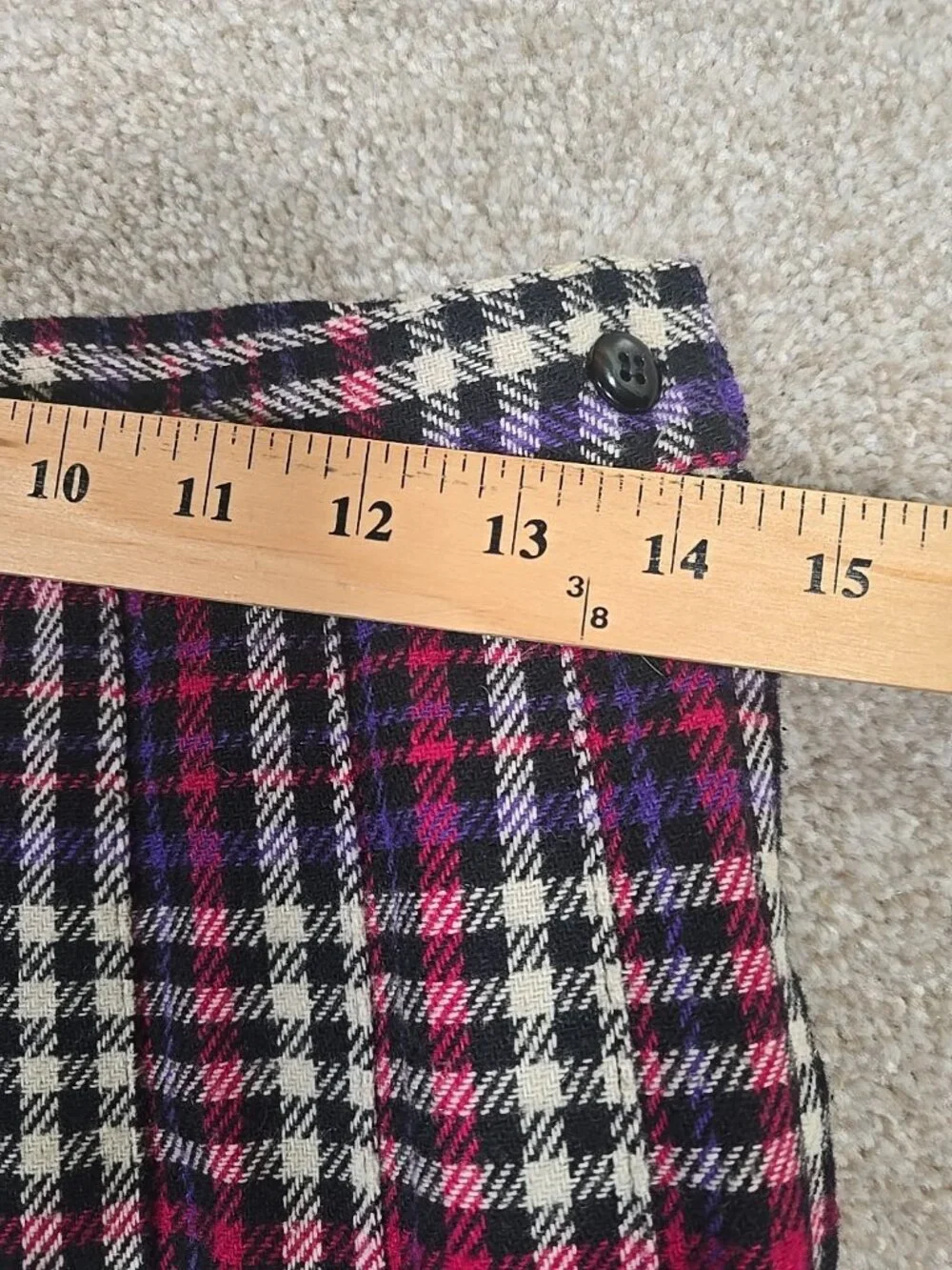 Leslie Fay Plaid Pleated Skirt Mid Length Poly Wool Blend USA Made Women's 12